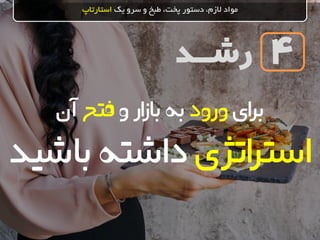 ‫رشــد‬
‫یک‬ ‫سرو‬ ‫و‬ ‫طبخ‬ ،‫پخت‬ ‫دستور‬ ،‫الزم‬ ‫مواد‬‫استارتاپ‬
4
‫ای‬‫ر‬‫ب‬‫ورود‬‫و‬‫ار‬‫ز‬‫با‬‫به‬‫فتح‬‫آن‬
‫اتژی‬‫ر‬‫است‬‫باش‬‫داشته‬‫ید‬
 