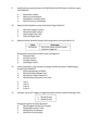 Soalan Kertas 1 Sejarah Spm 2014