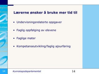 æԱ ønsker å bruke mer tid til Undervisningsrelaterte oppgaver Faglig oppfølging av elevene Faglige møter Kompetanseutvikling/faglig ajourføring  