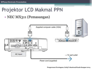 BPP303 Electronic Presentation
Pengurusan Perniagaan, Kolej Vokasional Kuala Kangsar 2014
Projektor LCD Makmal PPN
• NEC MX311 (Pemasangan)
 