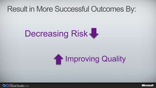 Result in More Successful Outcomes By: 
Decreasing Risk 
Improving Quality 
 