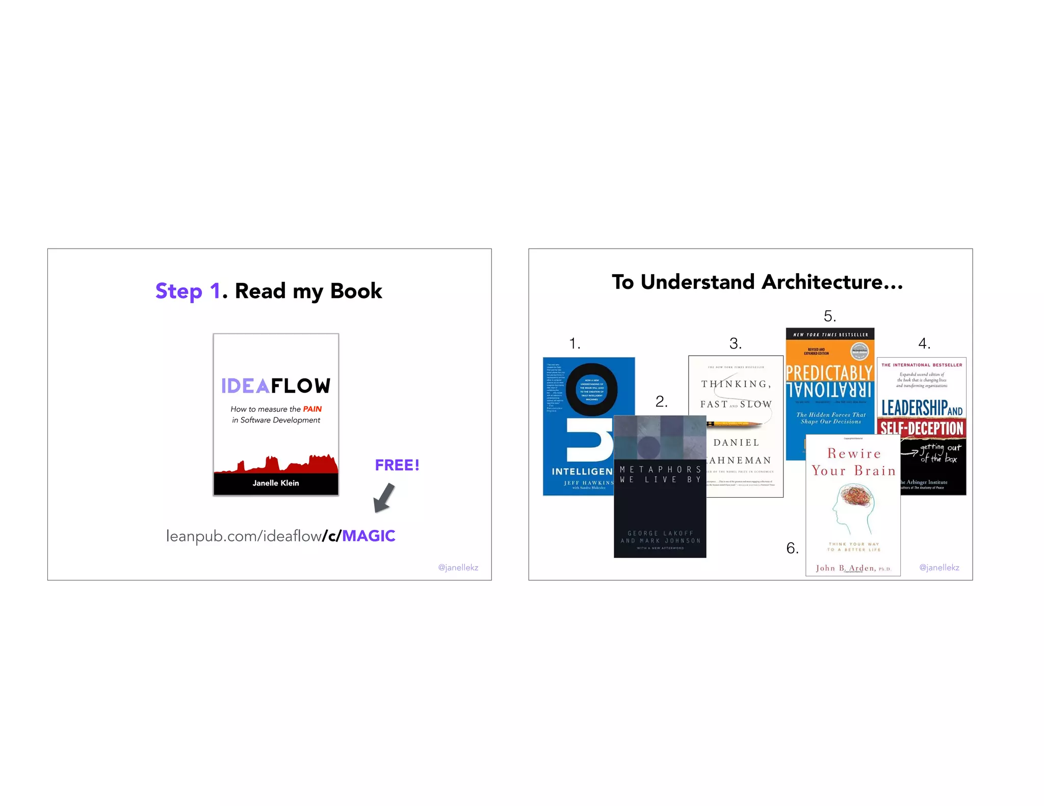 How to measure the PAIN
in Software Development
Janelle Klein
Step 1. Read my Book
leanpub.com/ideaflow/c/MAGIC
FREE!
@janellekz
To Understand Architecture…
1.
2.
3. 4.
5.
6.
@janellekz
 