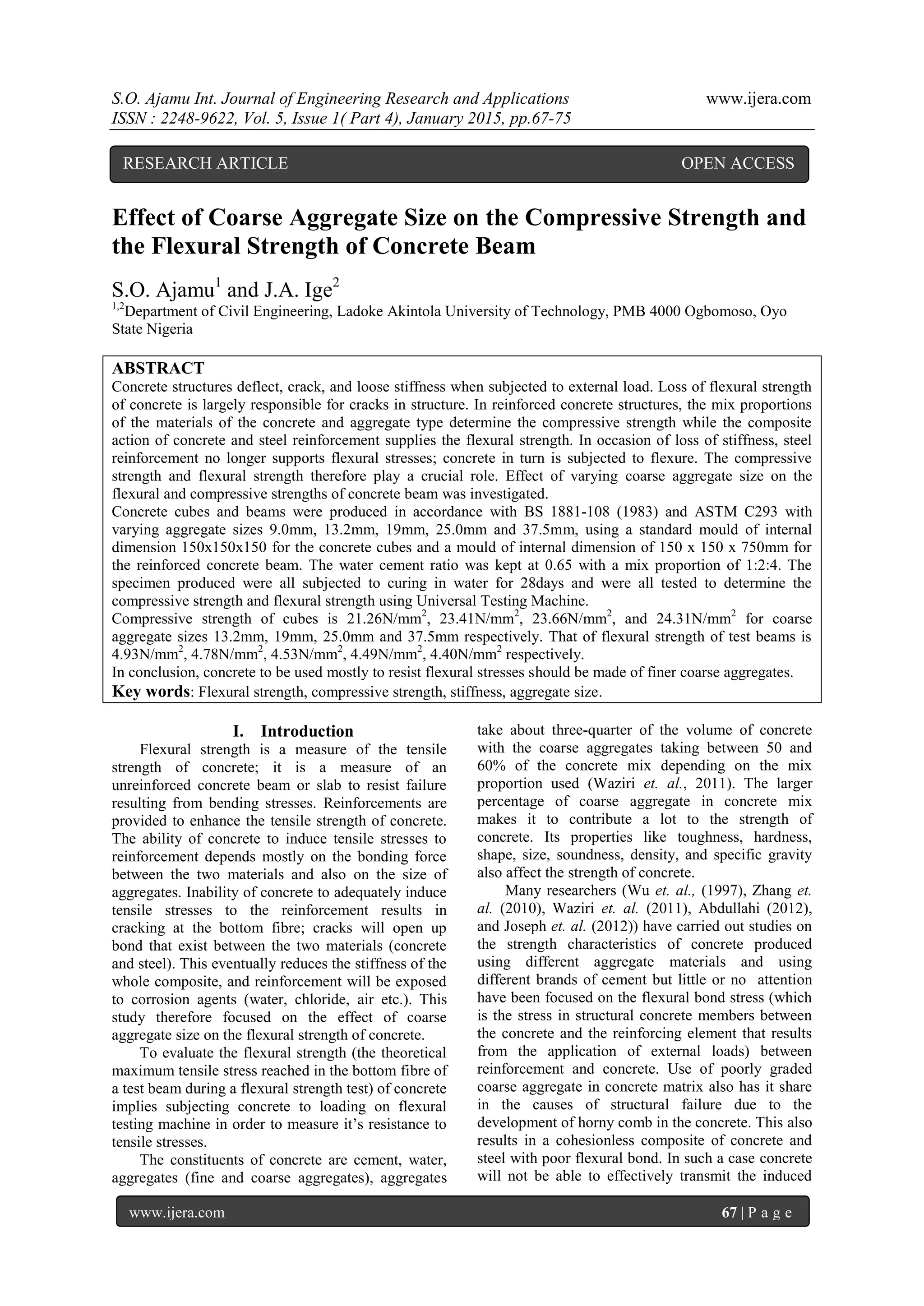 Effect of Coarse Aggregate Size on the Compressive Strength and the ...