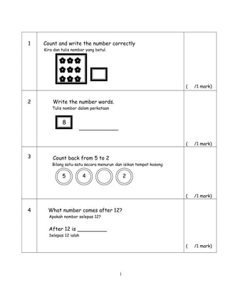 Soalan Matematik Tahun 1