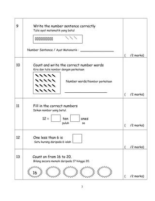 Soalan Matematik Tahun 1