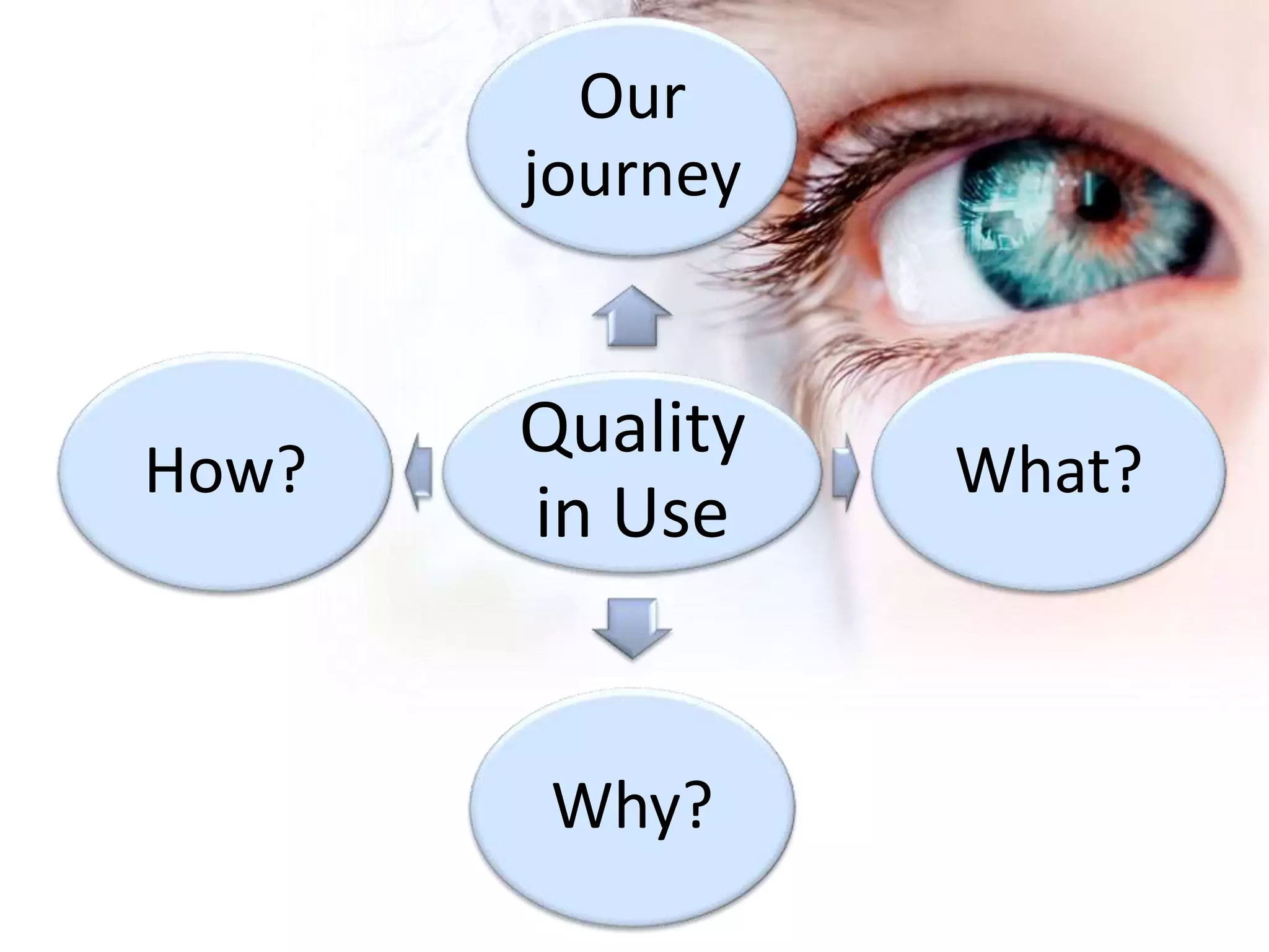 Our 
journey 
Quality 
in Use 
What? 
Why? 
How? 
 