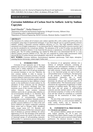 Corrosion Inhibition of Carbon Steel In Sulfuric Acid by Sodium ...