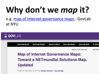 Why don’t we map it?
e.g. map of Internet governance maps - GovLab
at NYU
 
