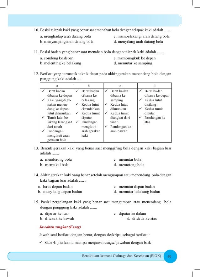 Kunci Jawaban Buku Paket Penjaskes Kelas 8 Kurikulum 2013 Revisi Sekolah