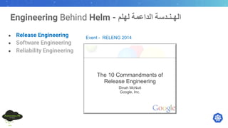 ● Release Engineering
● Software Engineering
● Reliability Engineering
Event - RELENG 2014
Engineering Behind Helm - ‫ا‬‫ﻟ‬‫ﮭ‬‫ـ‬‫ﻨ‬‫ـ‬‫ﺪ‬‫ﺳ‬‫ﺔ‬‫ا‬‫ﻟ‬‫ﺪ‬‫ا‬‫ﻋ‬‫ﻤ‬‫ﺔ‬‫ﻟ‬‫ﮭ‬‫ﻠ‬‫ﻢ‬
 