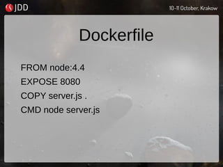 Dockerfile
FROM node:4.4
EXPOSE 8080
COPY server.js .
CMD node server.js
 