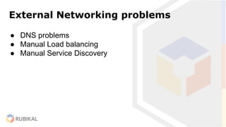 External Networking problems
● DNS problems
● Manual Load balancing
● Manual Service Discovery