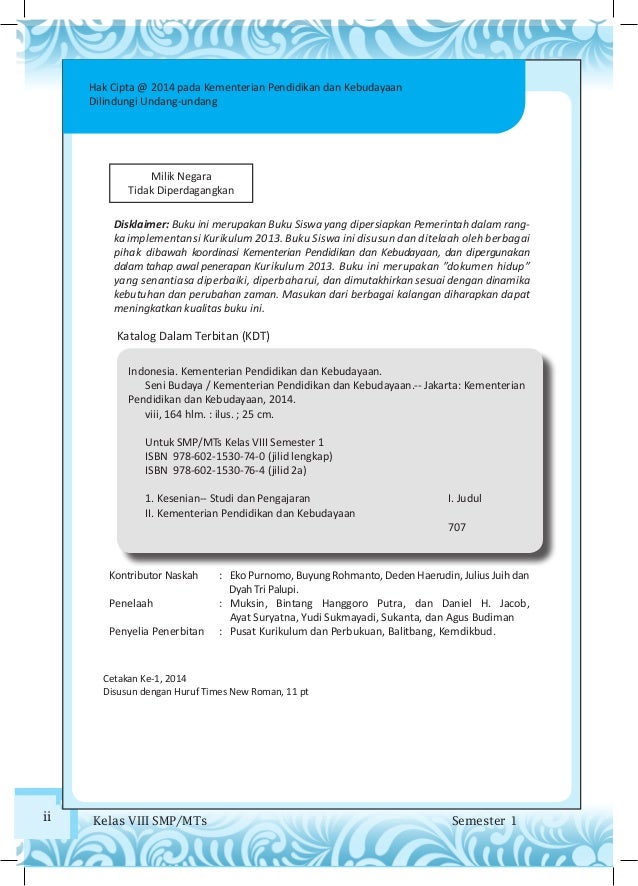 Buku Siswa Seni Budaya Kelas Viii Smp Kurikulum 2013