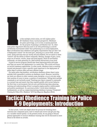 Tactical Obedience Training for Police K9: Introduction | PDF