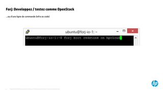 © Copyright 2014 Hewlett-Packard Development Company, L.P. The information contained herein is subject to change without notice.63
…ou d’une ligne de commande (infra as code)
Forj: Developpez / testez comme OpenStack
 