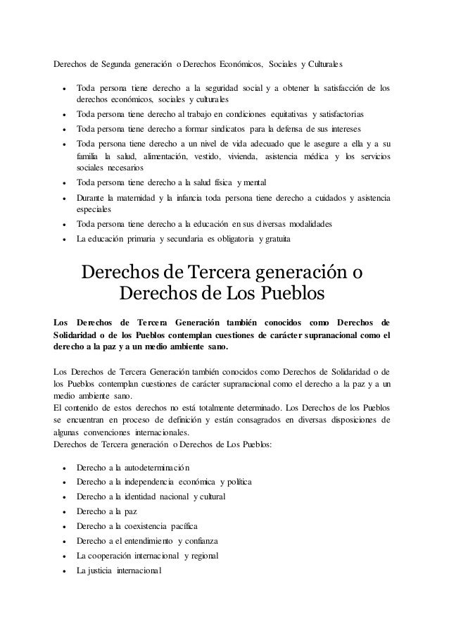derechos de primera segunda y tercera generacion