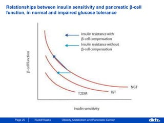 Page 20 Rudolf Kaaks Obesity, Metabolism and Pancreatic Cancer
Relationships between insulin sensitivity and pancreatic β-cell
function, in normal and impaired glucose tolerance
 