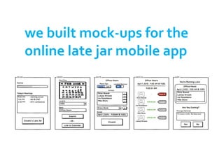 we built mock-ups for the
online late jar mobile app
 