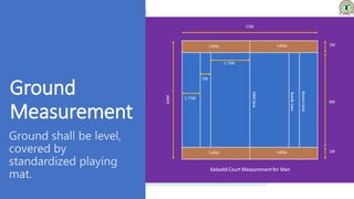 Ground
Measurement
Ground shall be level,
covered by
standardized playing
mat.
 