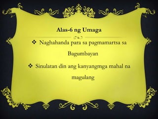 Alas-6 ng Umaga
 Naghahanda para sa pagmamartsa sa
Bagumbayan
 Sinulatan din ang kanyangmga mahal na
magulang
 