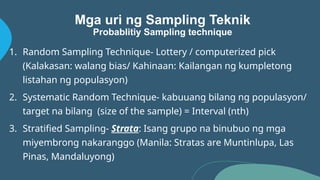 Sampling Table Tutorial Tagalog Kabanata III - Pagbasa at Pagsusuri ng Iba't Ibang teksto | PPTX