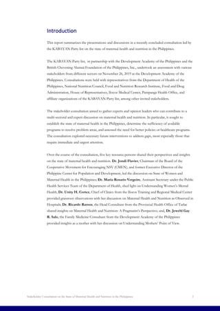 Stakeholder Consultation: State of Maternal Health and Nutrition in the ...