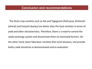 Crop related interventions at the Kabe Watershed Pilot Project in Ethiopia, 2011-2013