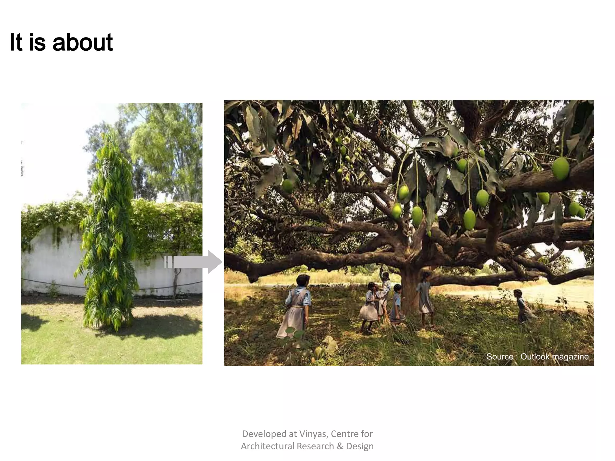 It is about seeing natural landscape from children’s eyes

Source : Outlook magazine

Developed at Vinyas, Centre for
Architectural Research & Design

 