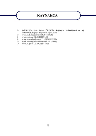 KAYNAKÇA

                   KAYNAKÇA
   ÇÖLKESEN Rıfat, Bülent ÖRENCİK, Bilgisayar Haberleşmesi ve Ağ
    Teknolojisi, Papatya Yayıncılık, Eylül, 2002.
   www.bidb.itu.edu.tr (18.08.2011/03.30)
   www.emo.org (12.08.2011/01.00)
   www.netacad.meb.gov.tr (15.08.2011/22.00)
   www.ieee.org/index.html (13.08.2011/23.00)
   www.tk.gov.tr (25.09.2011/12:40)




                            73
 