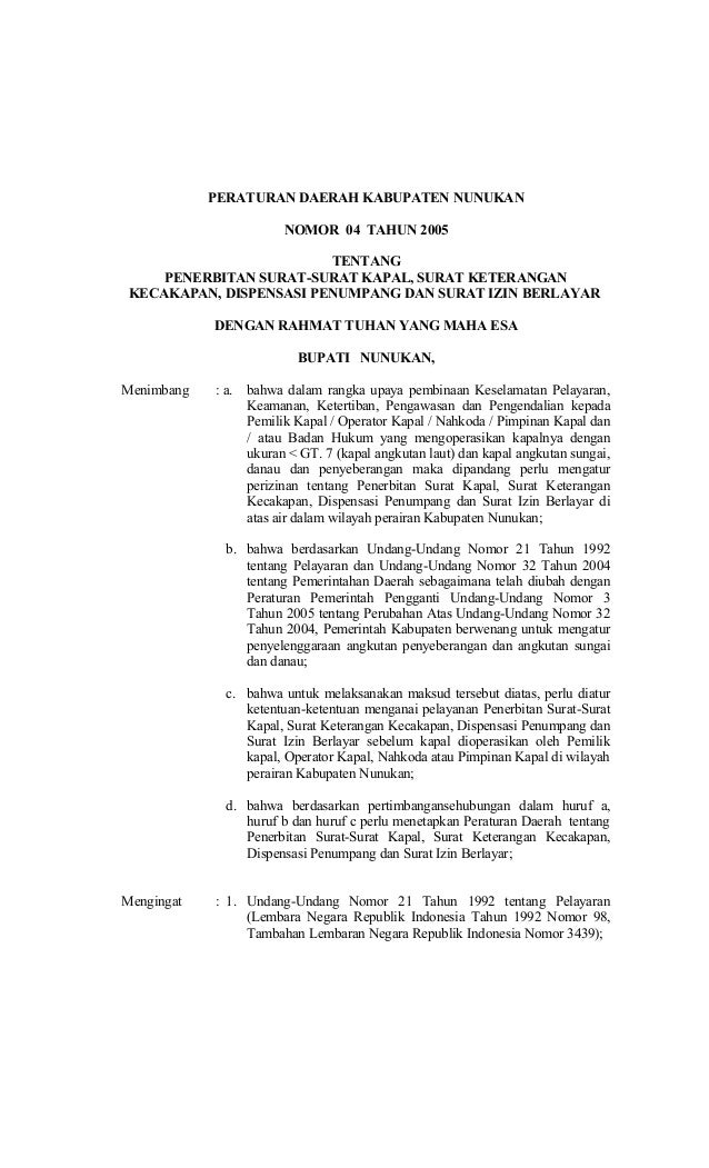 Perda Kabupaten Nunukan tentang penerbitan surat2 kapal