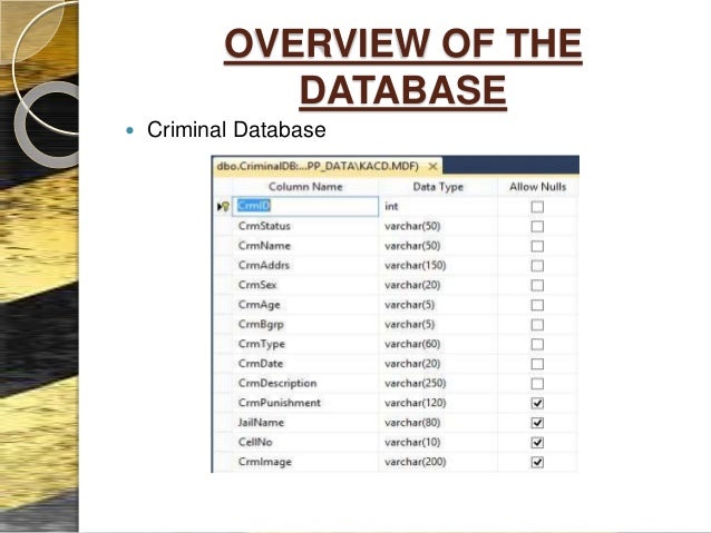 Criminal Record Databases : Police databases – YZFEXW