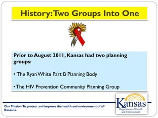 Our Mission:To protect and improve the health and environment of all
Kansans.
History:Two Groups Into One
Prior to August ...
