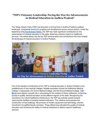 "TDP's Visionary Leadership: Paving the Way for Advancements in Medical Education in Andhra Pradesh"