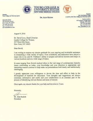 Dr. Alan Kadish letter