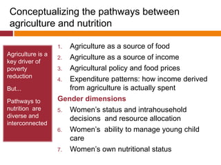 Understanding agricultural and nutrition linkages, is there a gender dimension?