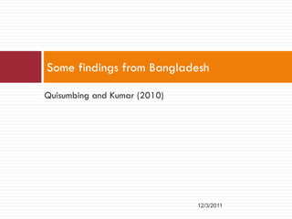Understanding agricultural and nutrition linkages, is there a gender dimension?