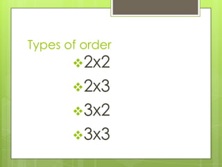 Types of order
2x2
2x3
3x2
3x3
 