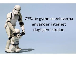 77% av gymnasieeleverna 
använder internet 
dagligen i skolan 
 