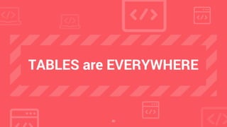 20
TABLES are EVERYWHERE
 