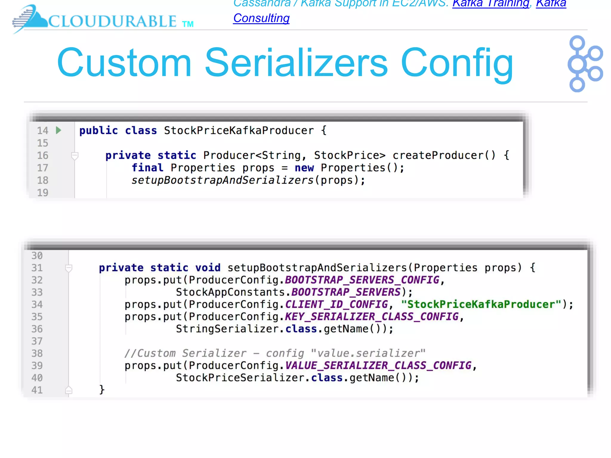 Cassandra / Kafka Support in EC2/AWS. Kafka Training, Kafka
Consulting
™
Custom Serializers Config
 