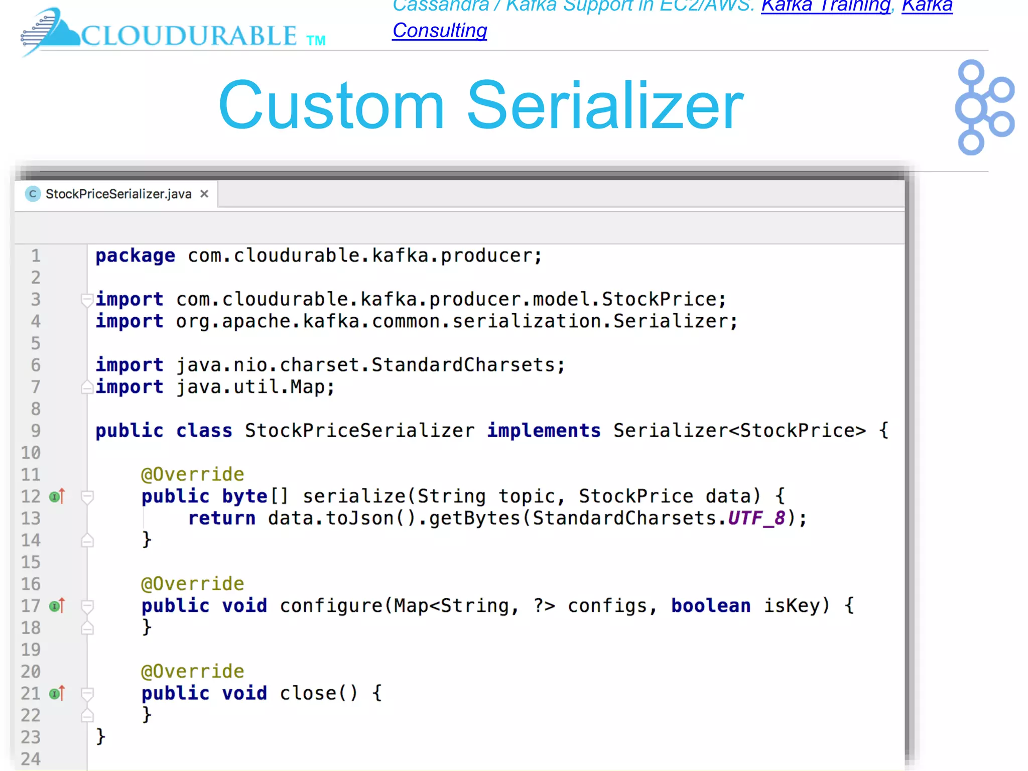 Cassandra / Kafka Support in EC2/AWS. Kafka Training, Kafka
Consulting
™
Custom Serializer
 