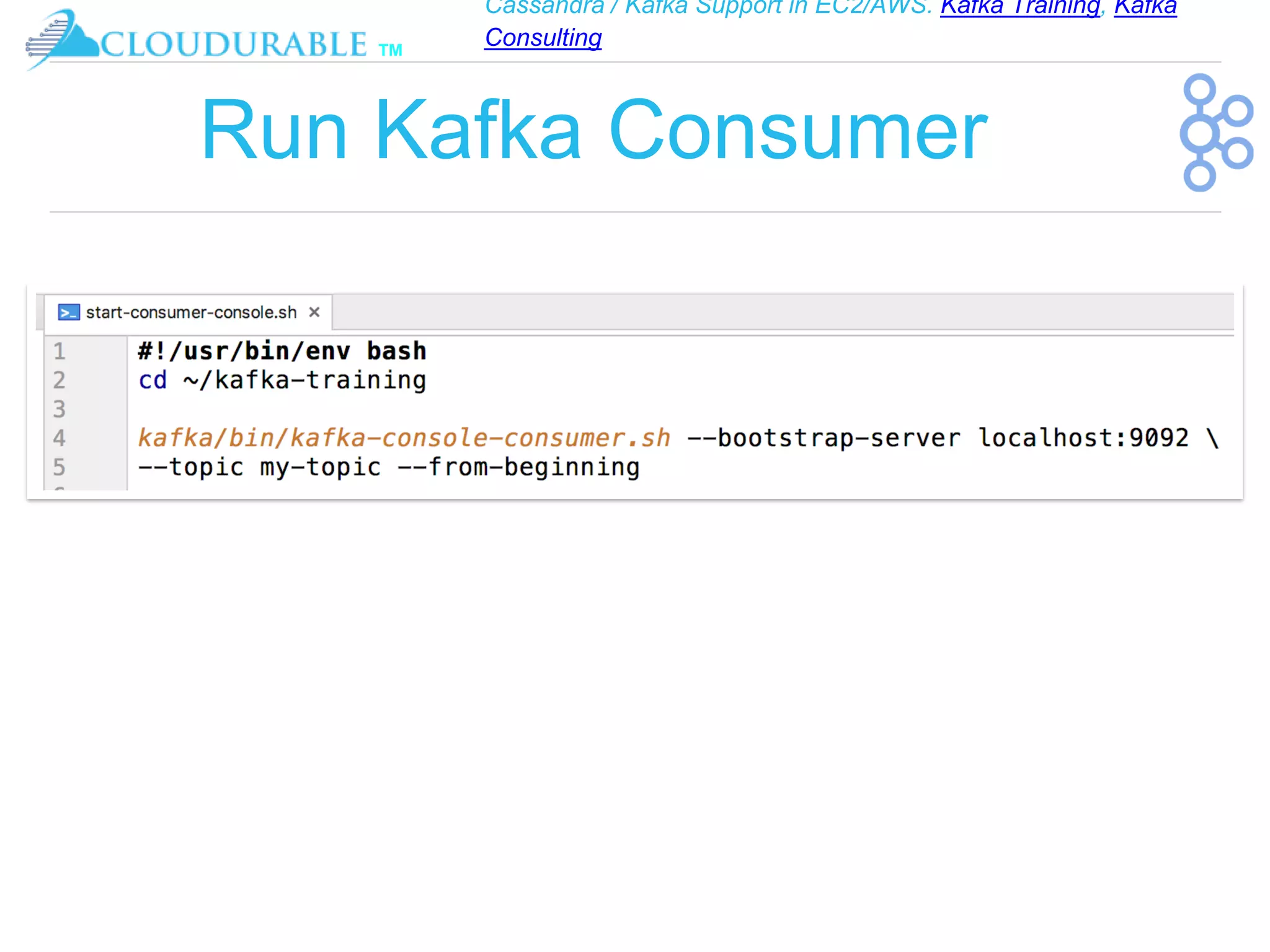 Cassandra / Kafka Support in EC2/AWS. Kafka Training, Kafka
Consulting
™
Run Kafka Consumer
 