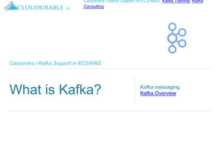 ™
Cassandra / Kafka Support in EC2/AWS. Kafka Training, Kafka
Consulting
Cassandra / Kafka Support in EC2/AWS
What is Kafka? Kafka messaging
Kafka Overview
 