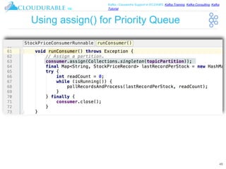 ™
Kafka / Cassandra Support in EC2/AWS. Kafka Training, Kafka Consulting, Kafka
Tutorial
Using assign() for Priority Queue
45
 
