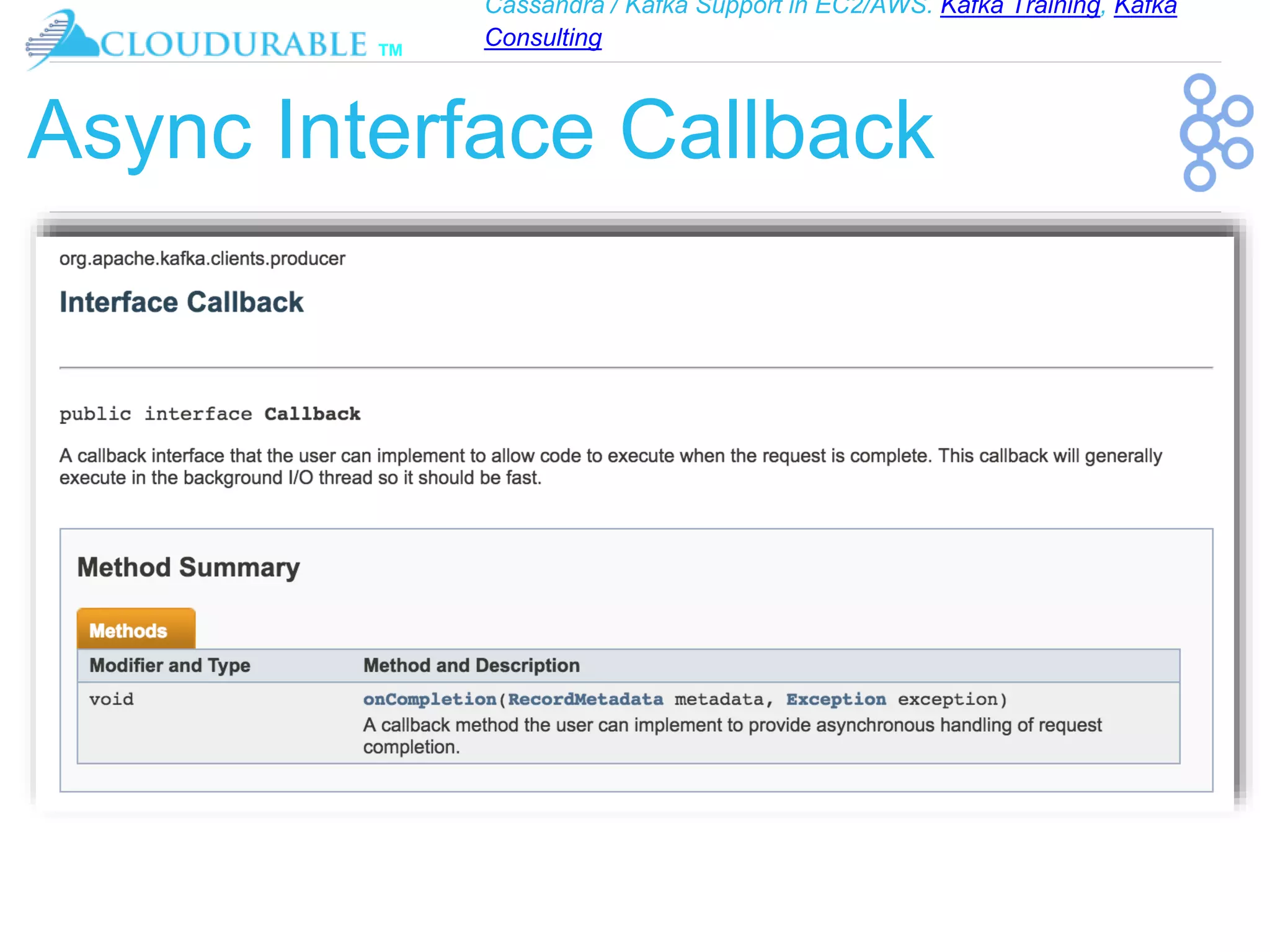 Cassandra / Kafka Support in EC2/AWS. Kafka Training, Kafka
Consulting
™
Async Interface Callback
 