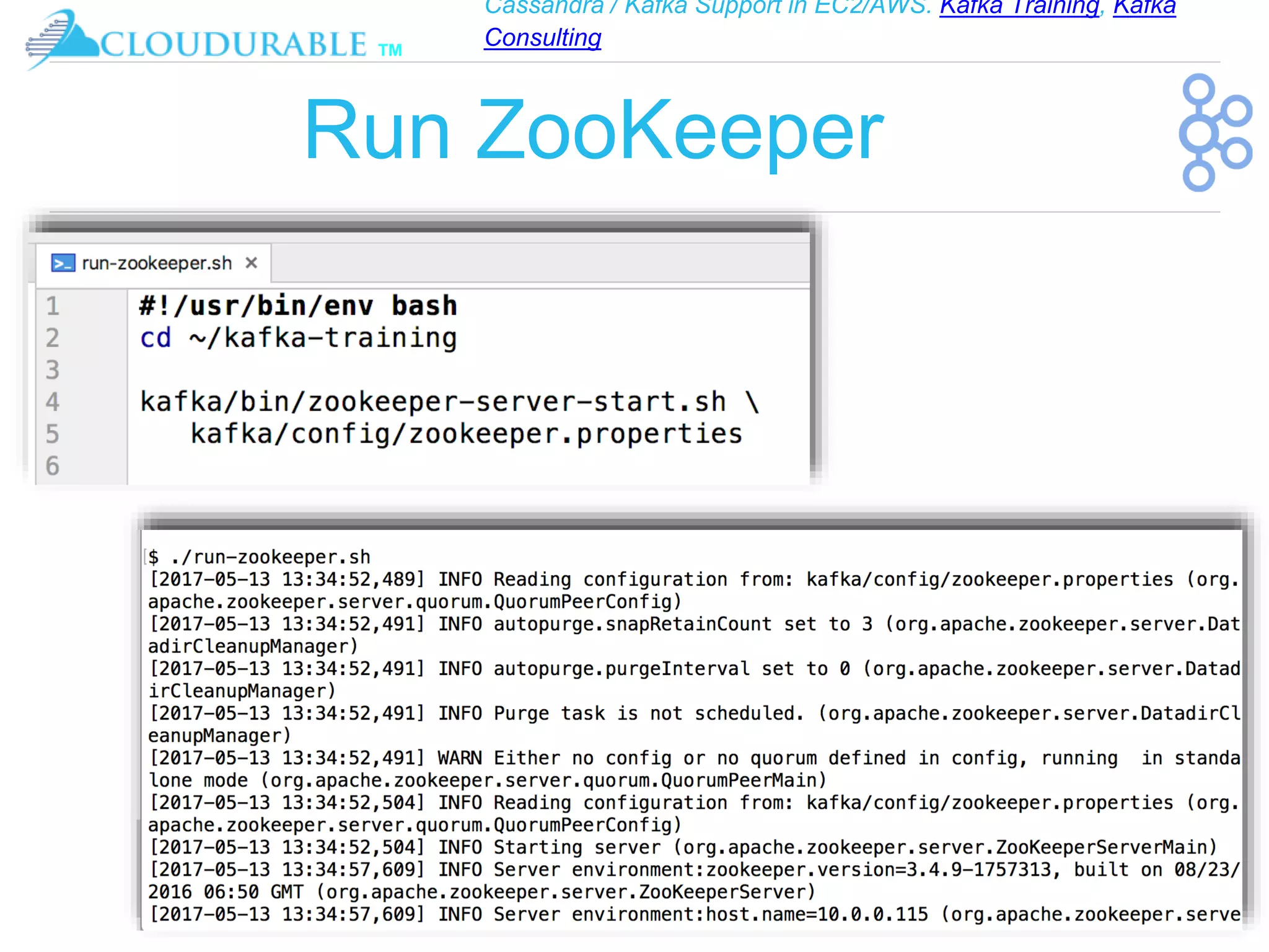 Cassandra / Kafka Support in EC2/AWS. Kafka Training, Kafka
Consulting
™
Run ZooKeeper
 