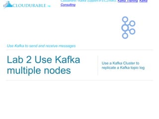 ™
Cassandra / Kafka Support in EC2/AWS. Kafka Training, Kafka
Consulting
Use Kafka to send and receive messages
Lab 2 Use Kafka
multiple nodes
Use a Kafka Cluster to
replicate a Kafka topic log
 