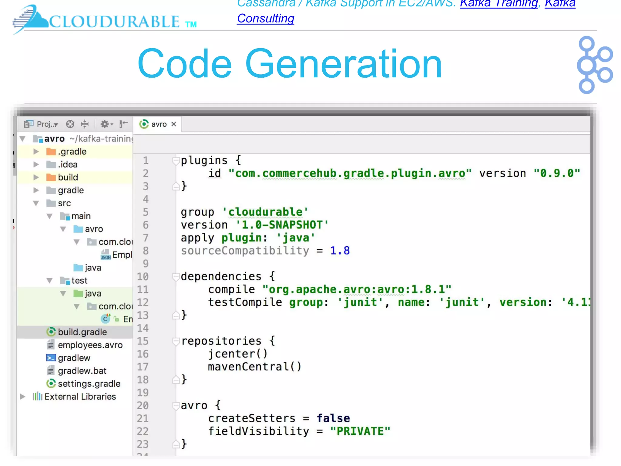 Cassandra / Kafka Support in EC2/AWS. Kafka Training, Kafka
Consulting
™
Code Generation
 