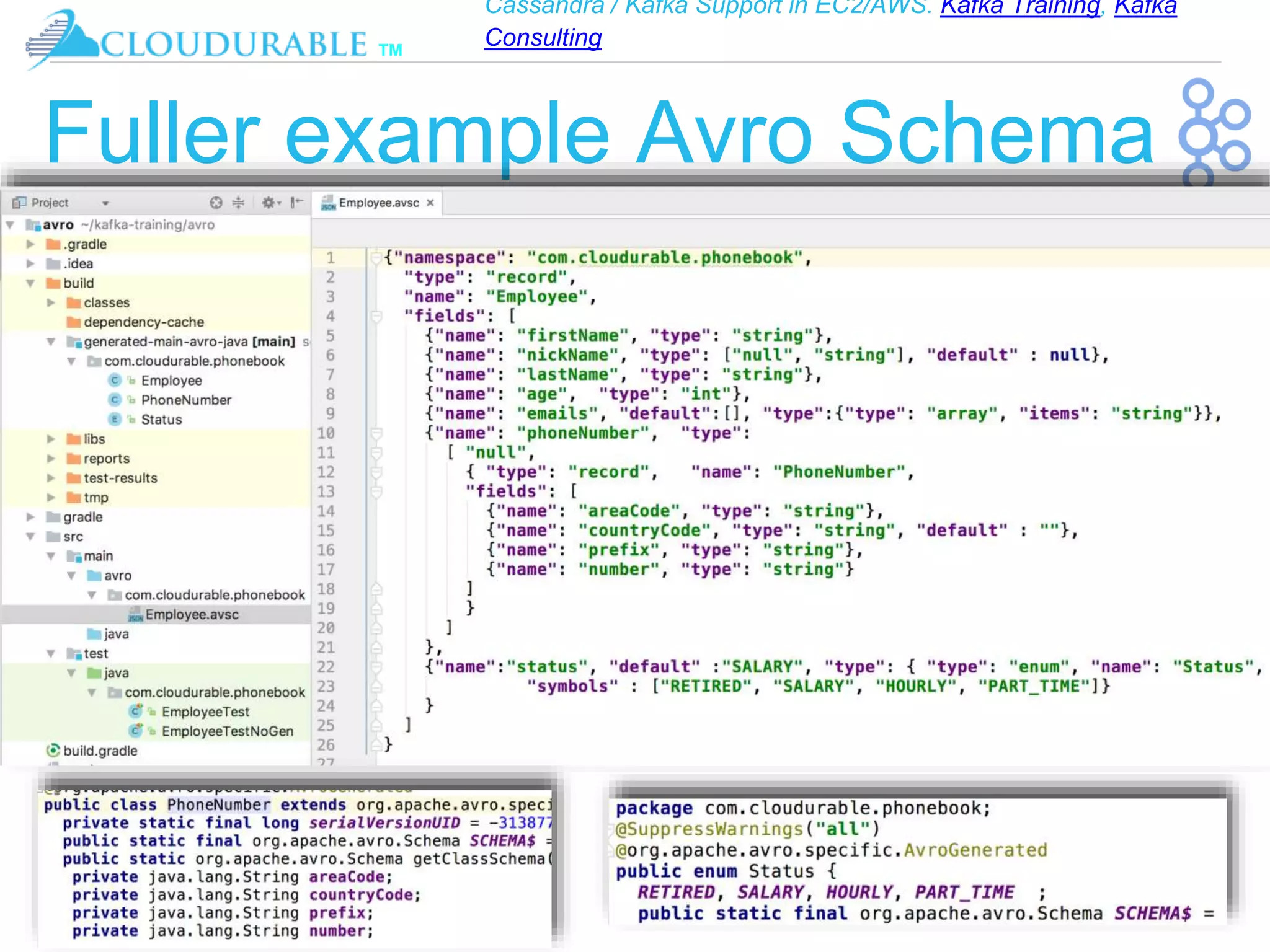 Cassandra / Kafka Support in EC2/AWS. Kafka Training, Kafka
Consulting
™
Fuller example Avro Schema
 
