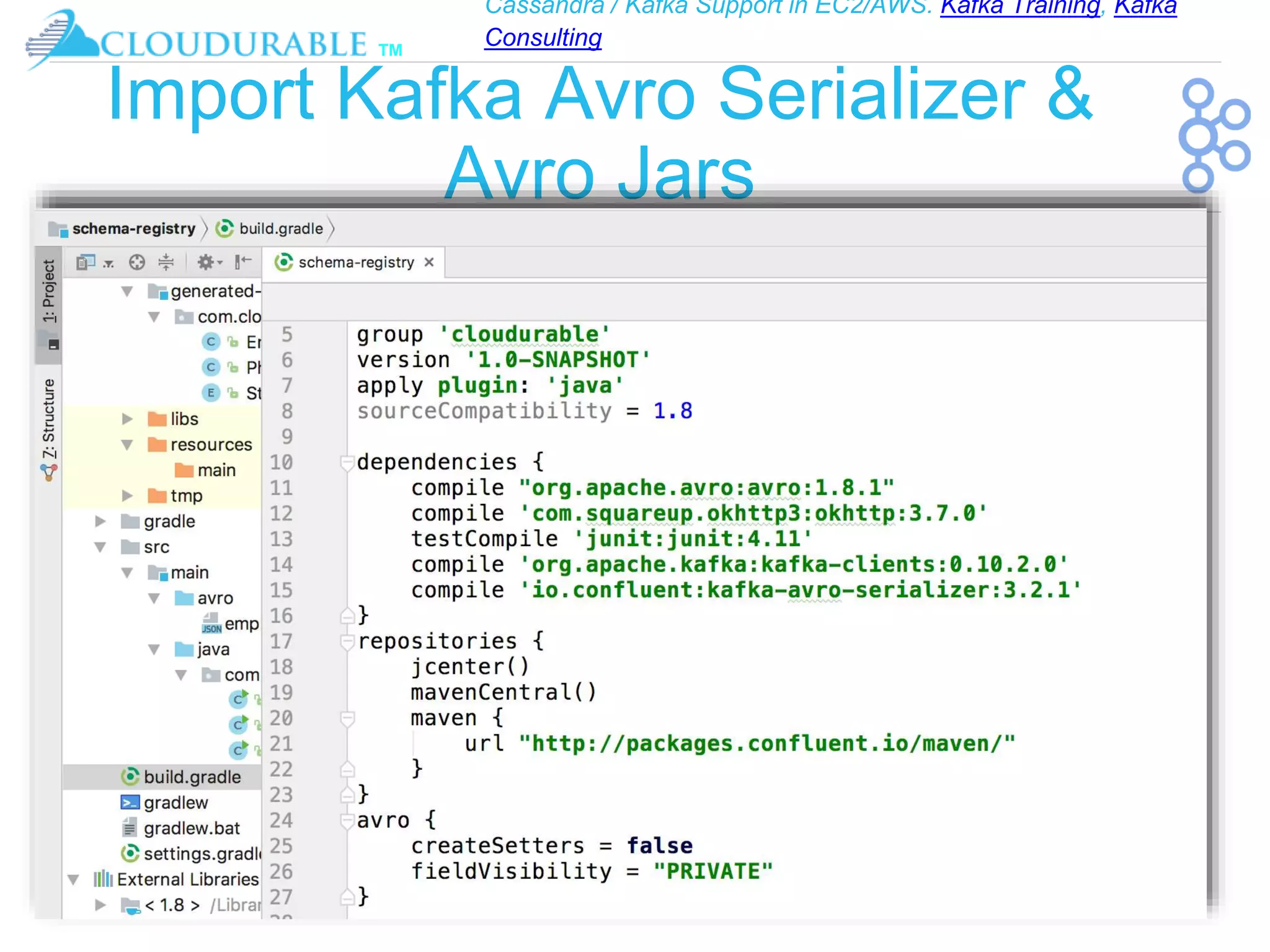 Cassandra / Kafka Support in EC2/AWS. Kafka Training, Kafka
Consulting
™
Import Kafka Avro Serializer &
Avro Jars
 